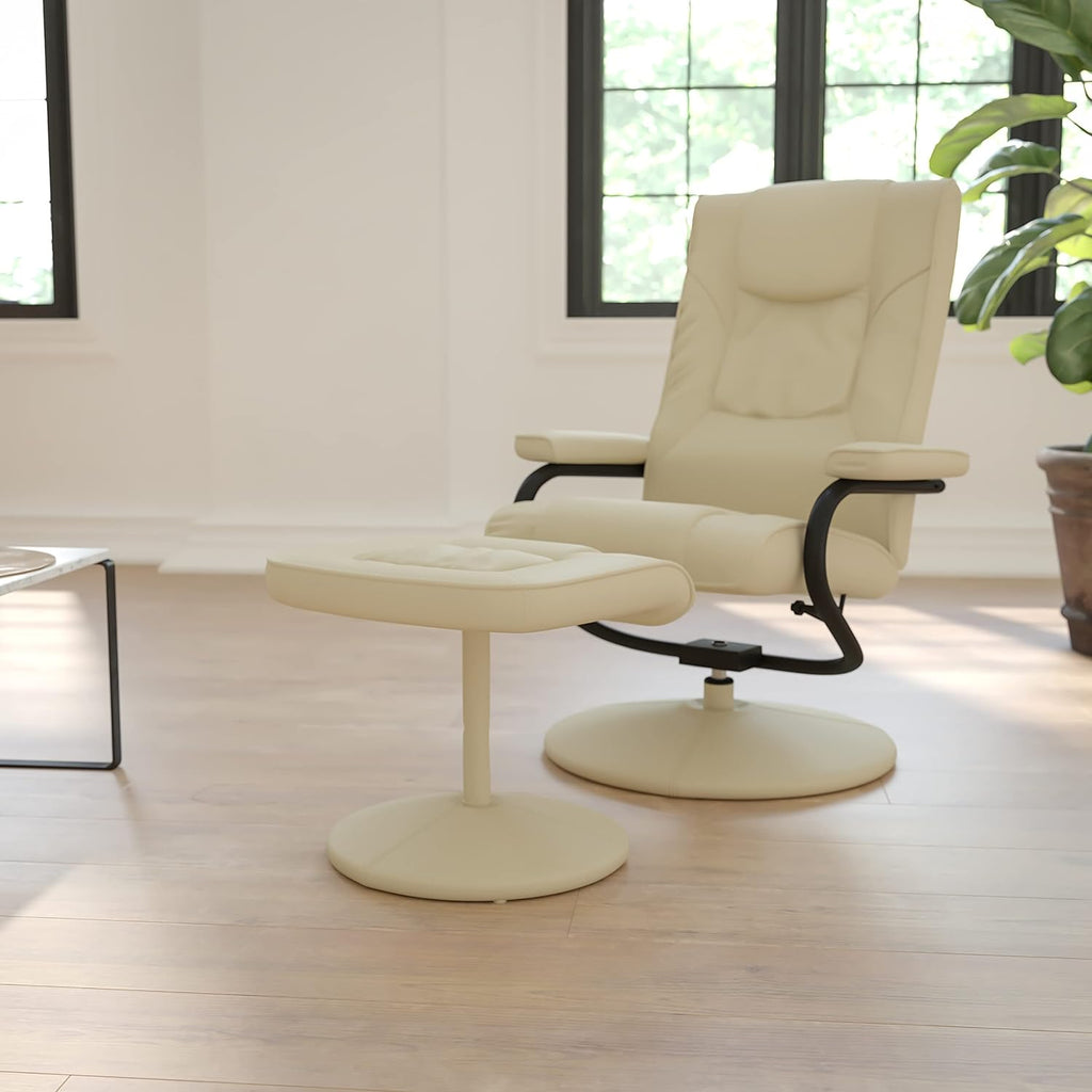 Cream Leathersoft Recliner/Ottoman W75933