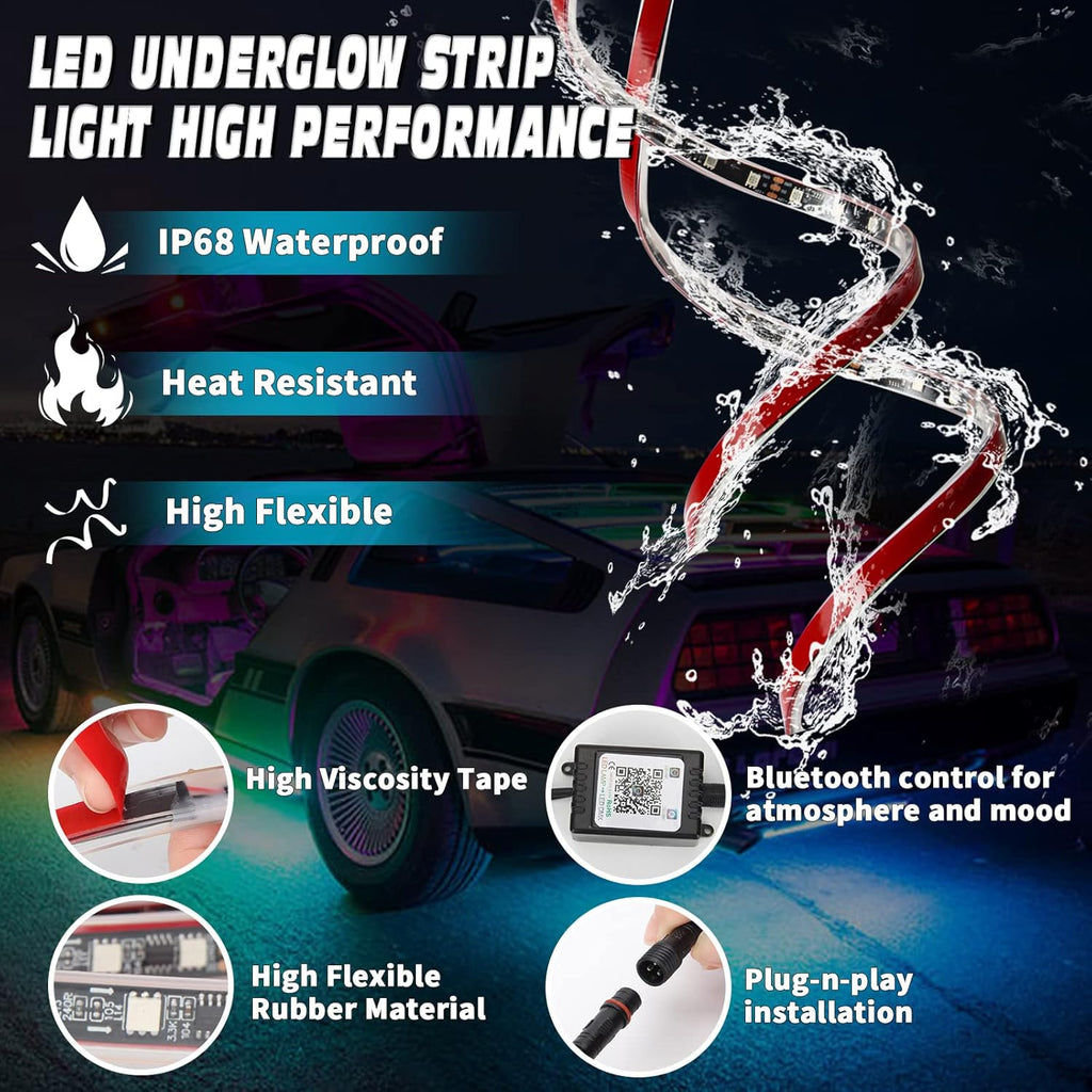 6PCS Dimmable RGB Car Underglow Lights with APP Control C348
