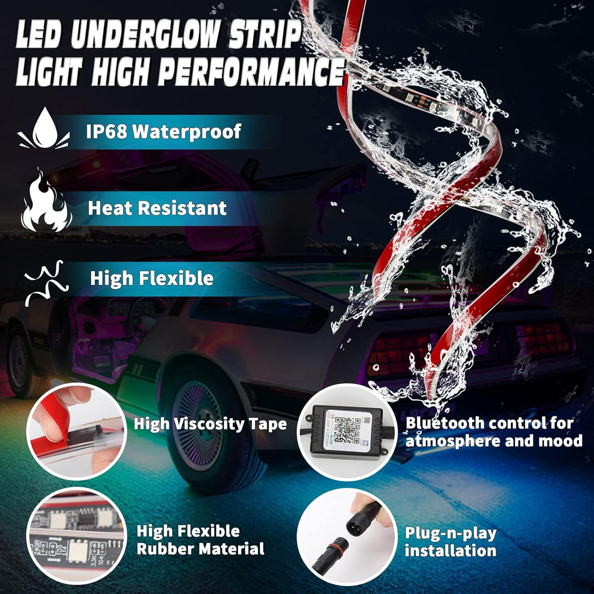 6PCS Dimmable RGB Car Underglow Lights with APP Control C348