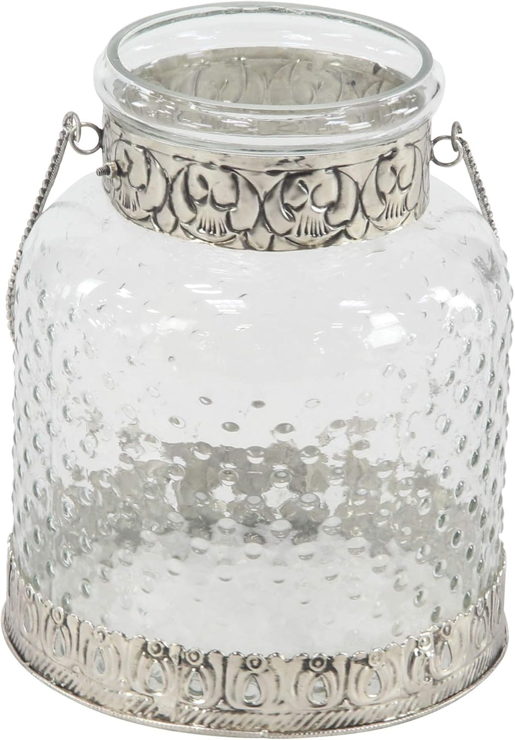 Glass Jar Candle Holders with Metal Handles, Clear, Silver, Pack of 2 A175067
