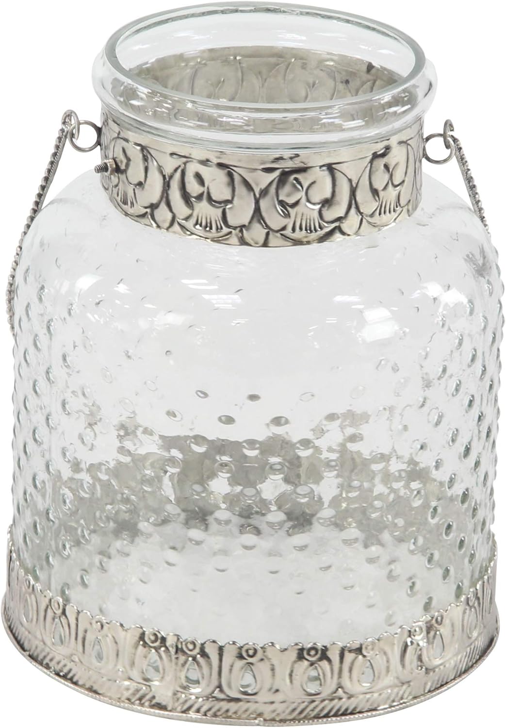 Glass Jar Candle Holders with Metal Handles, Clear, Silver, Pack of 2 A175067