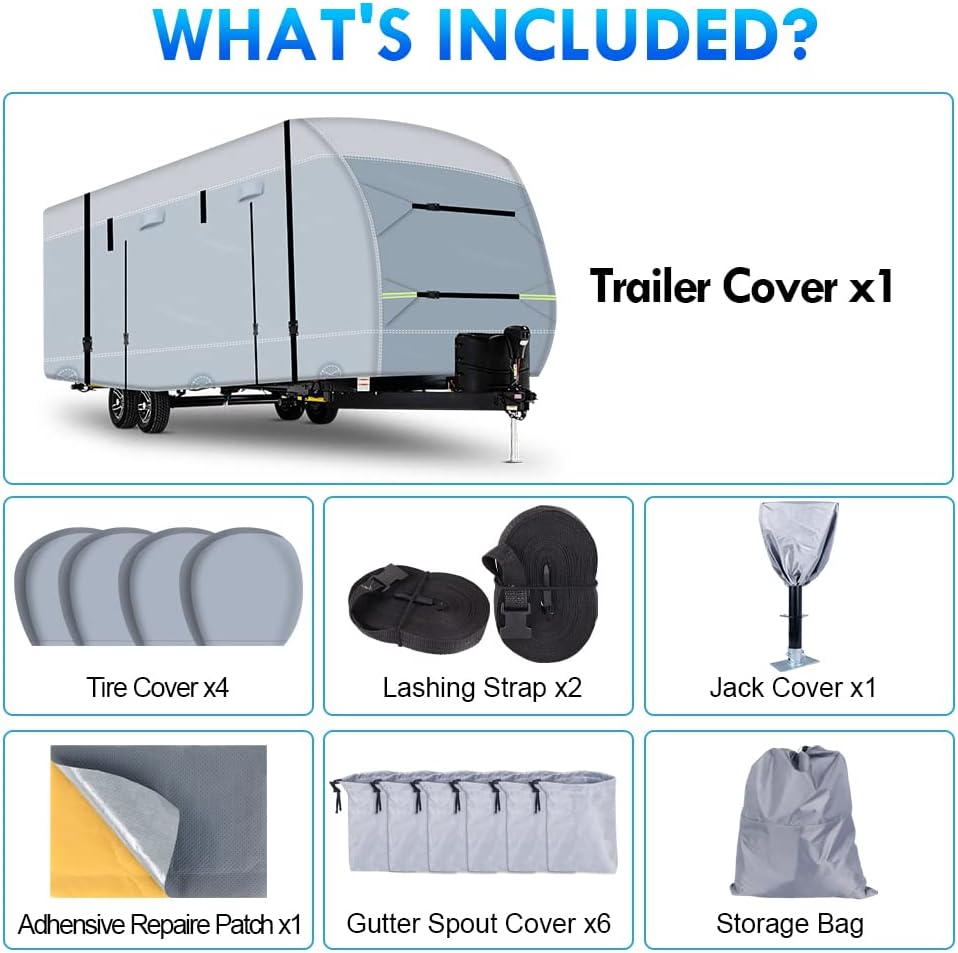 600D Ripstop RV Cover with 4 Tire Covers & Tongue Jack Cover & 6 Gutter Cover N787140