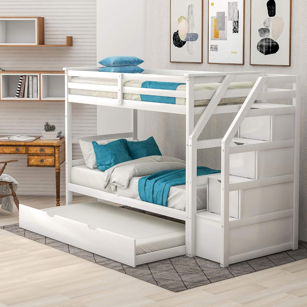 Twin Loft Bed with Slide and Staircase Storage S281