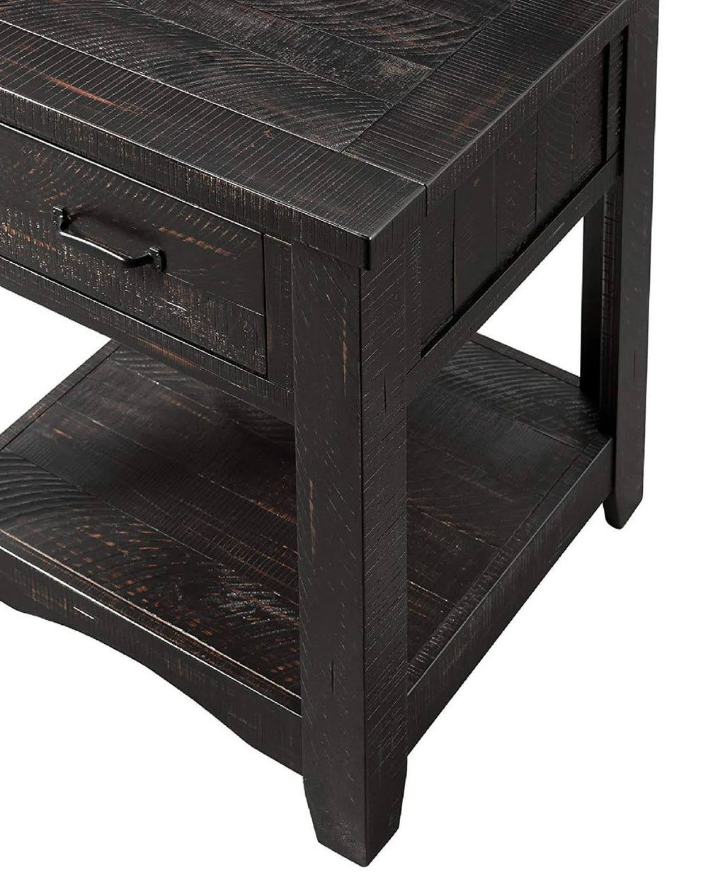 Antique Black Wooden End Table with Drawer and Shelf A467368