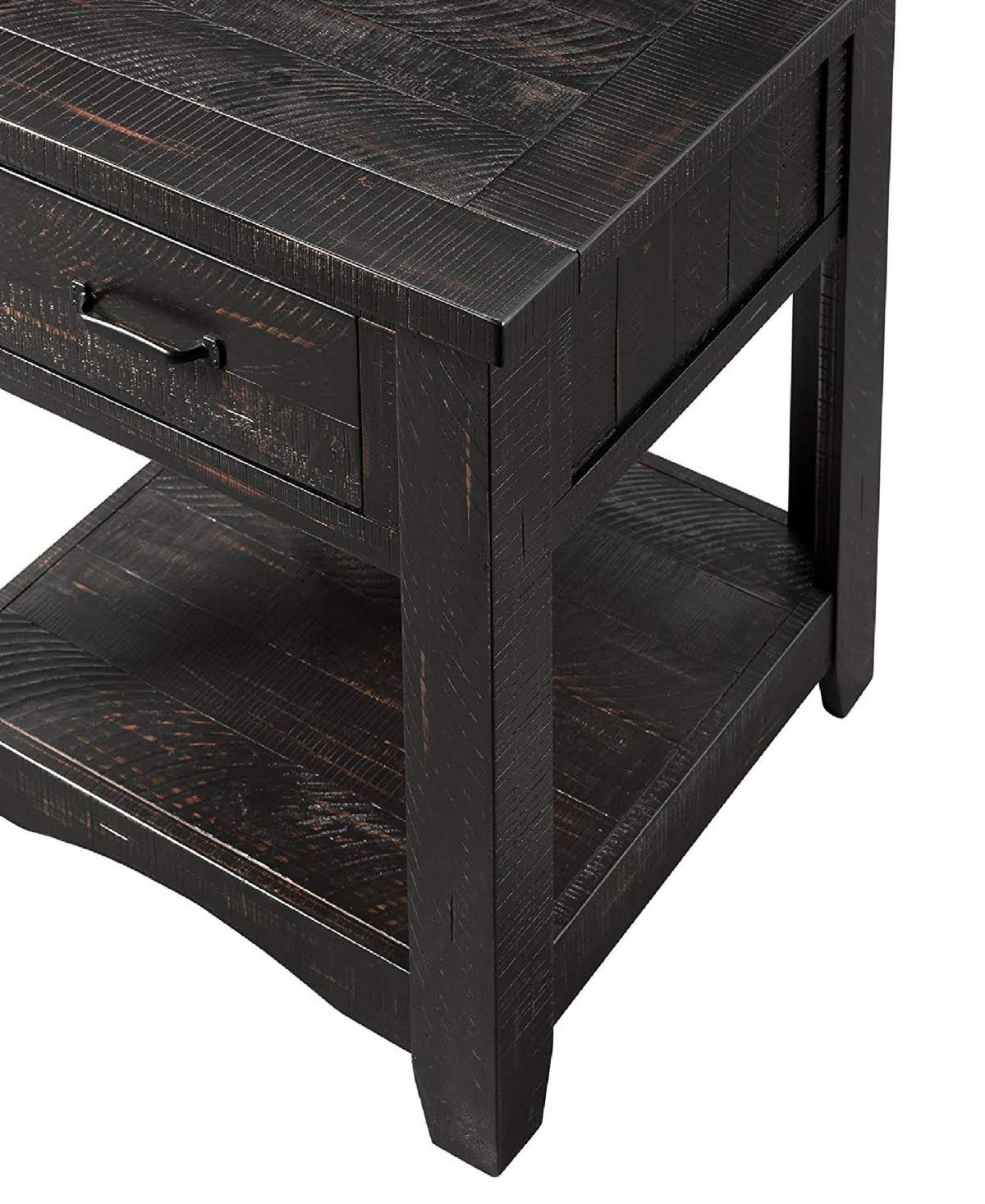Antique Black Wooden End Table with Drawer and Shelf A467368