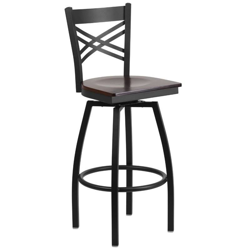 Black and Walnut Metal Swivel Bar Stool J60965