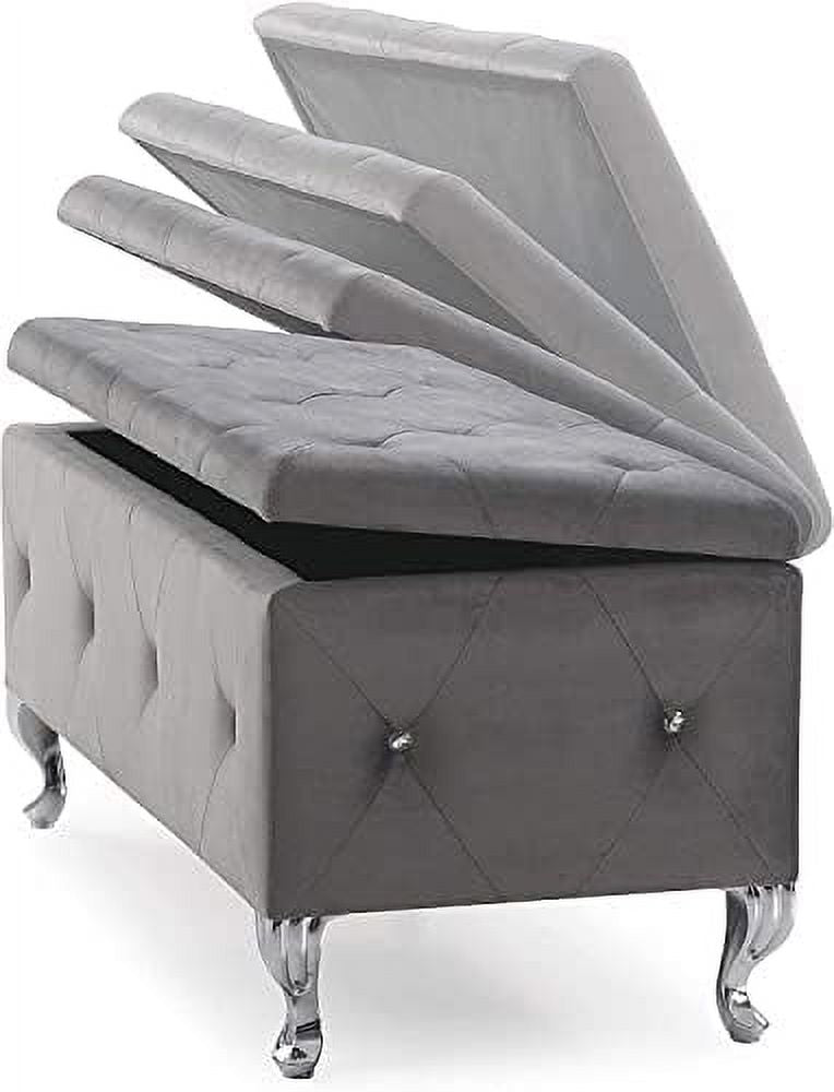 Grey Velvet Ottoman Bench with Flip Top Z37877