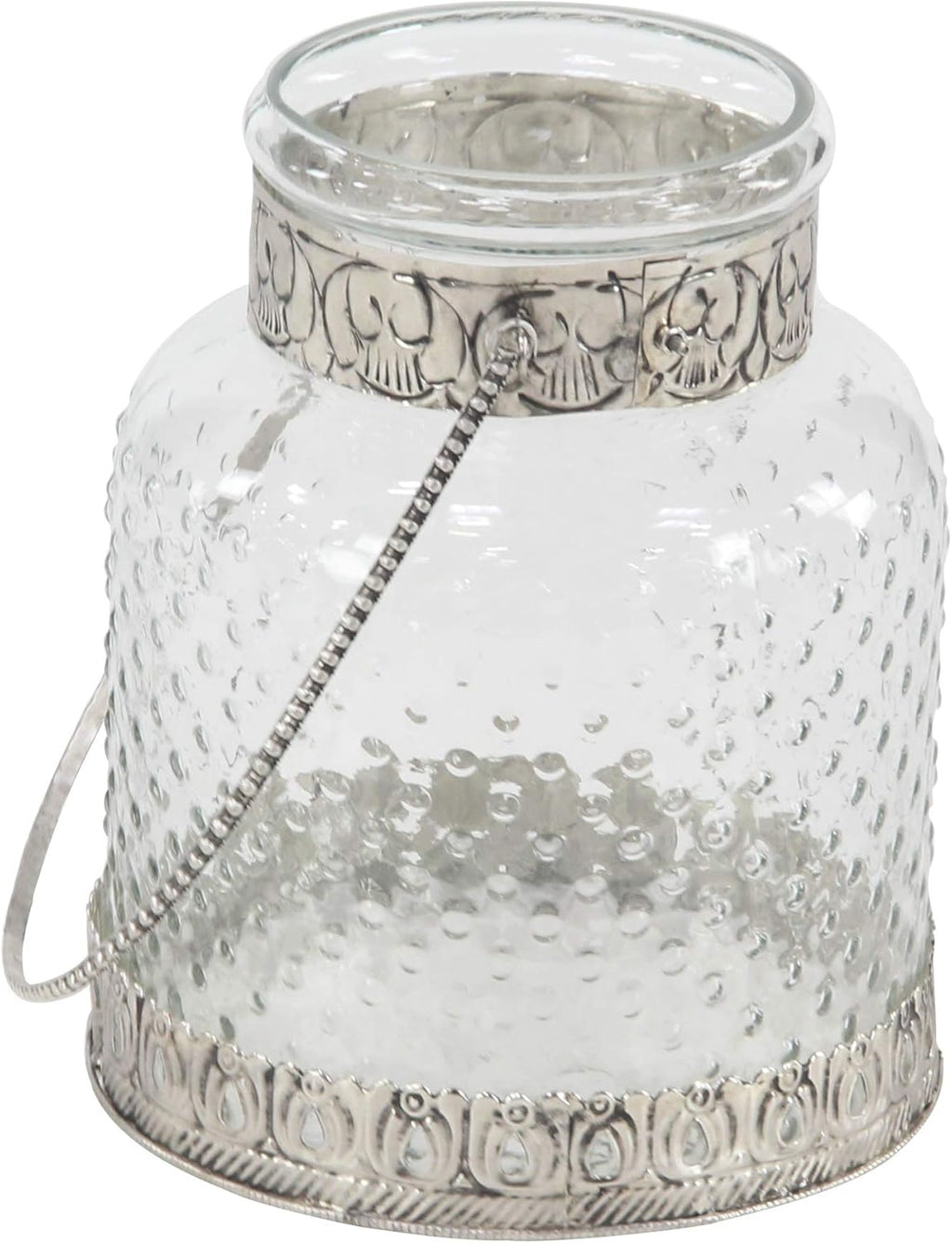 Glass Jar Candle Holders with Metal Handles, Clear, Silver, Pack of 2 A175067