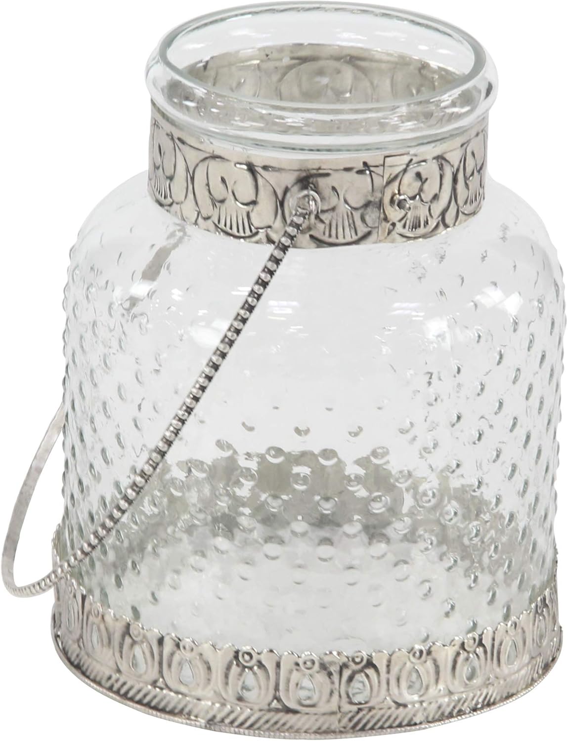 Glass Jar Candle Holders with Metal Handles, Clear, Silver, Pack of 2 A175067