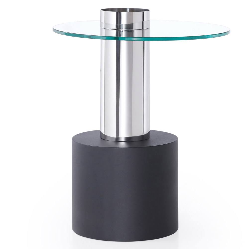 Clear Glass End Table with Stainless Steel and Black Base C948