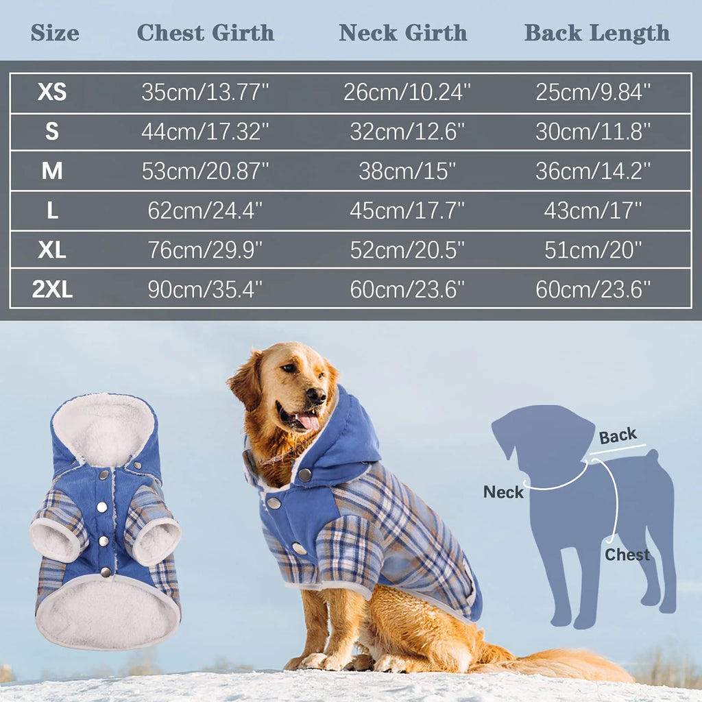Plaid Dog Winter Coat with Hood Fleece Lining Z55545