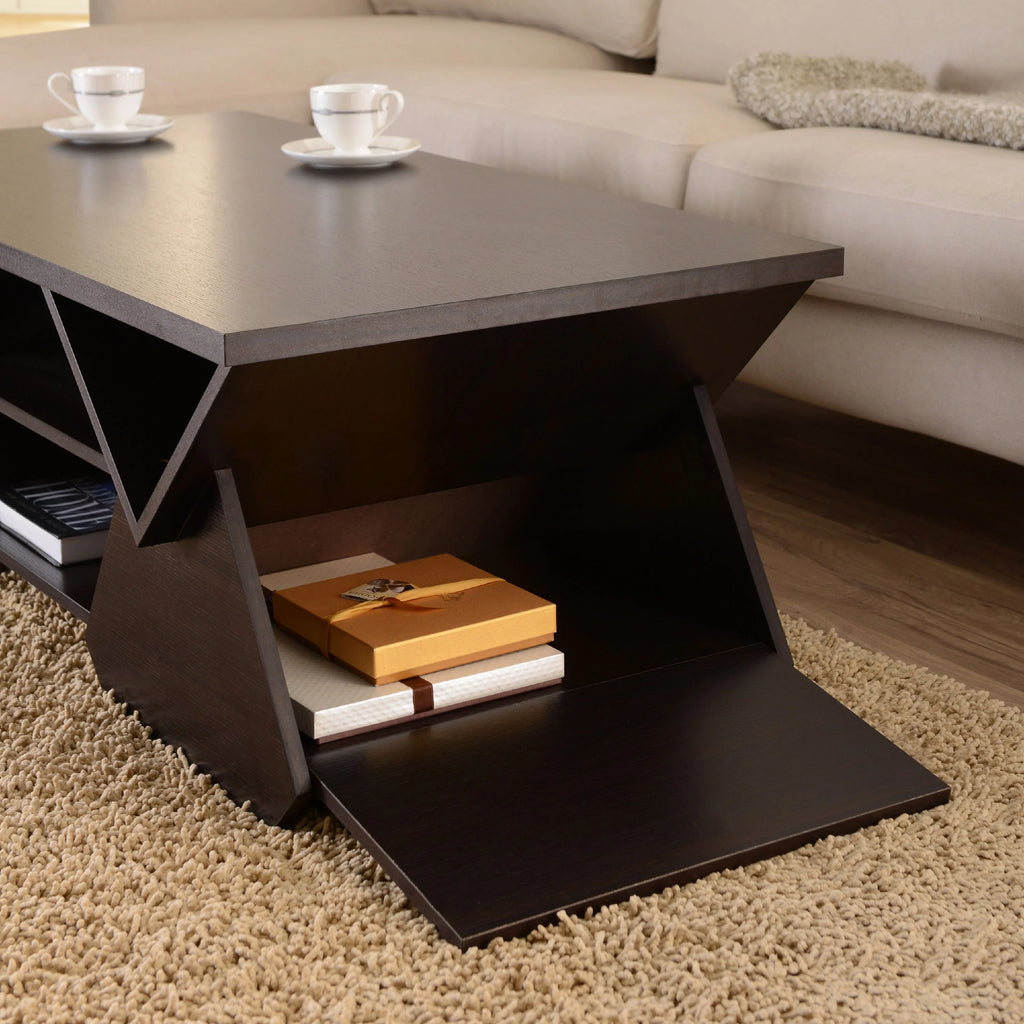 Espresso Wood Storage Coffee Table T406
