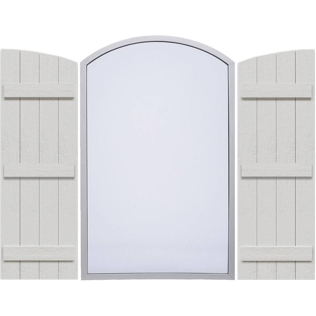 Rustic Faux Wood Shutters with Elliptical Arch Top F87128