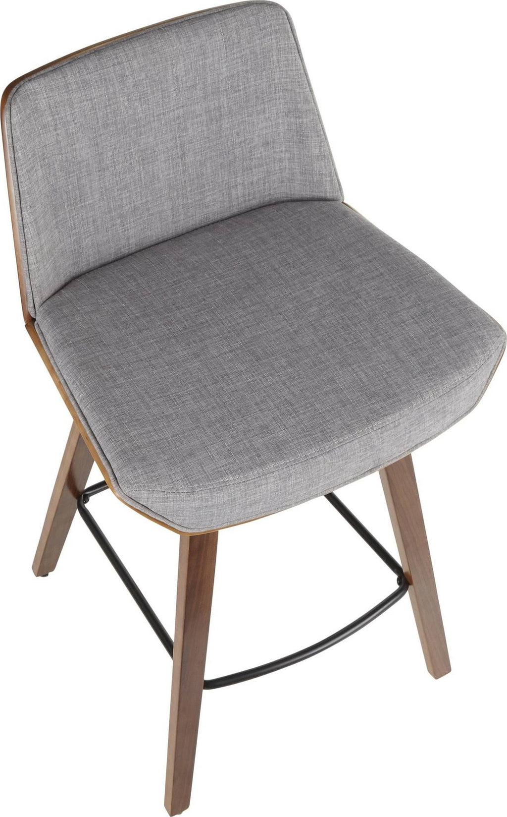 Mid-Century Modern Counter Stool in Walnut Wood and Light Grey Fabric J9301