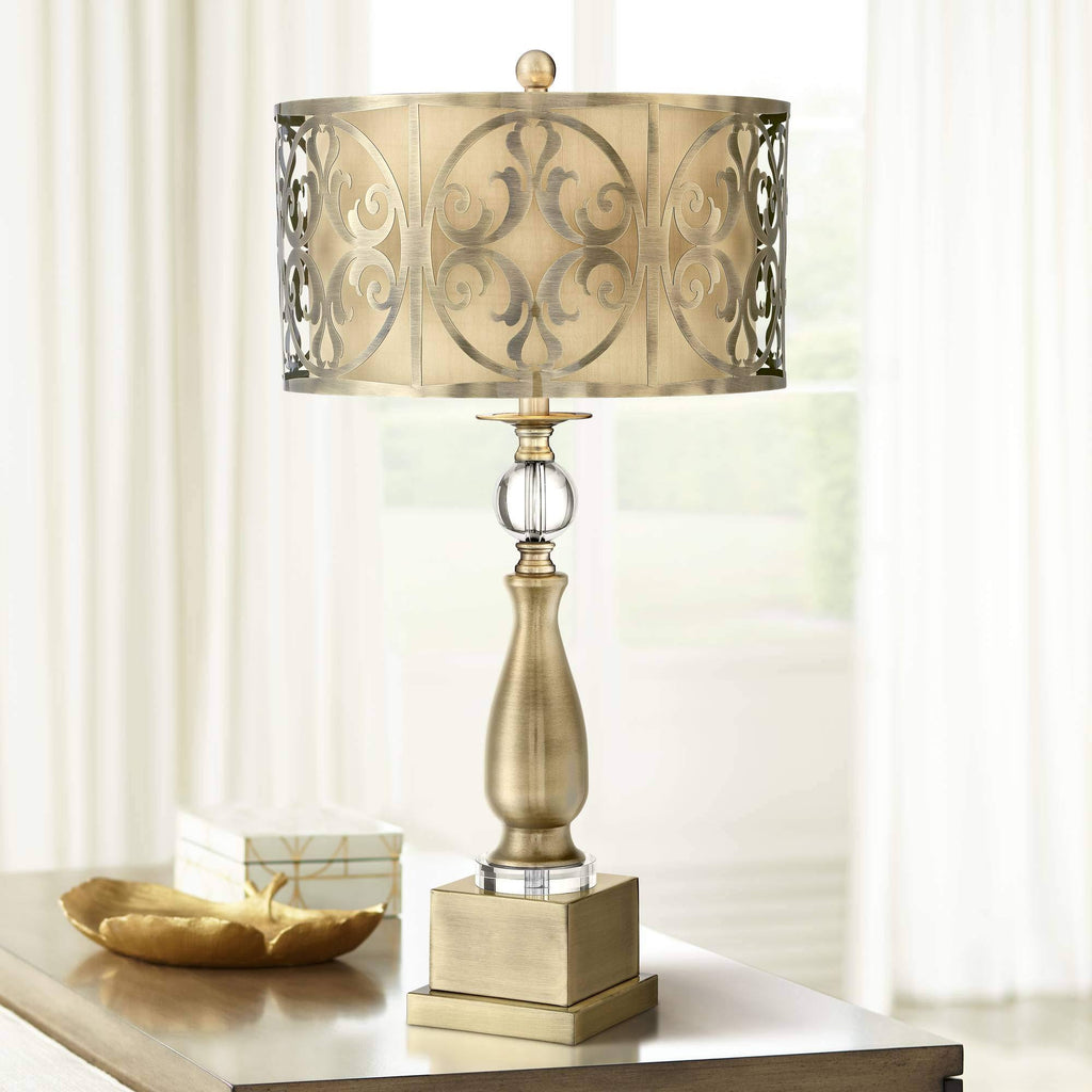 Brass Cutout Openwork Double Drum Shade Table Lamp H8469