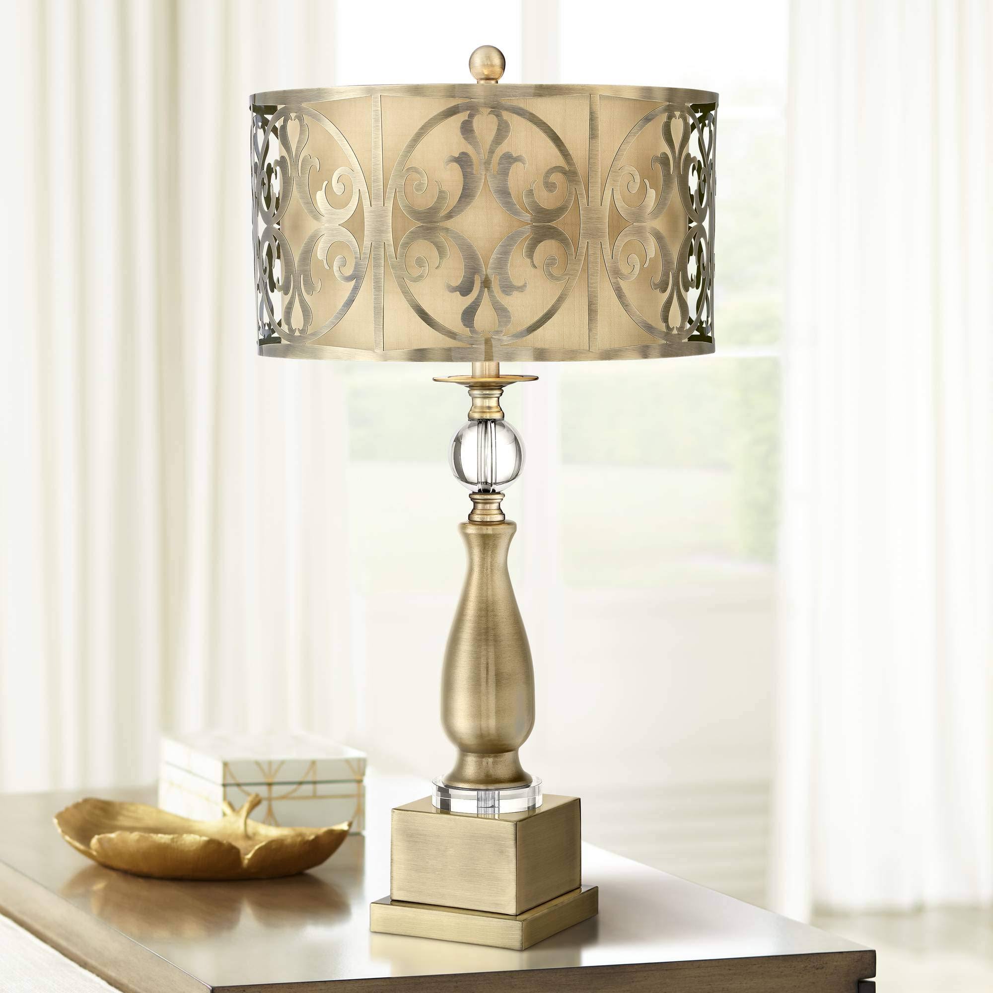 Brass Cutout Openwork Double Drum Shade Table Lamp H8469