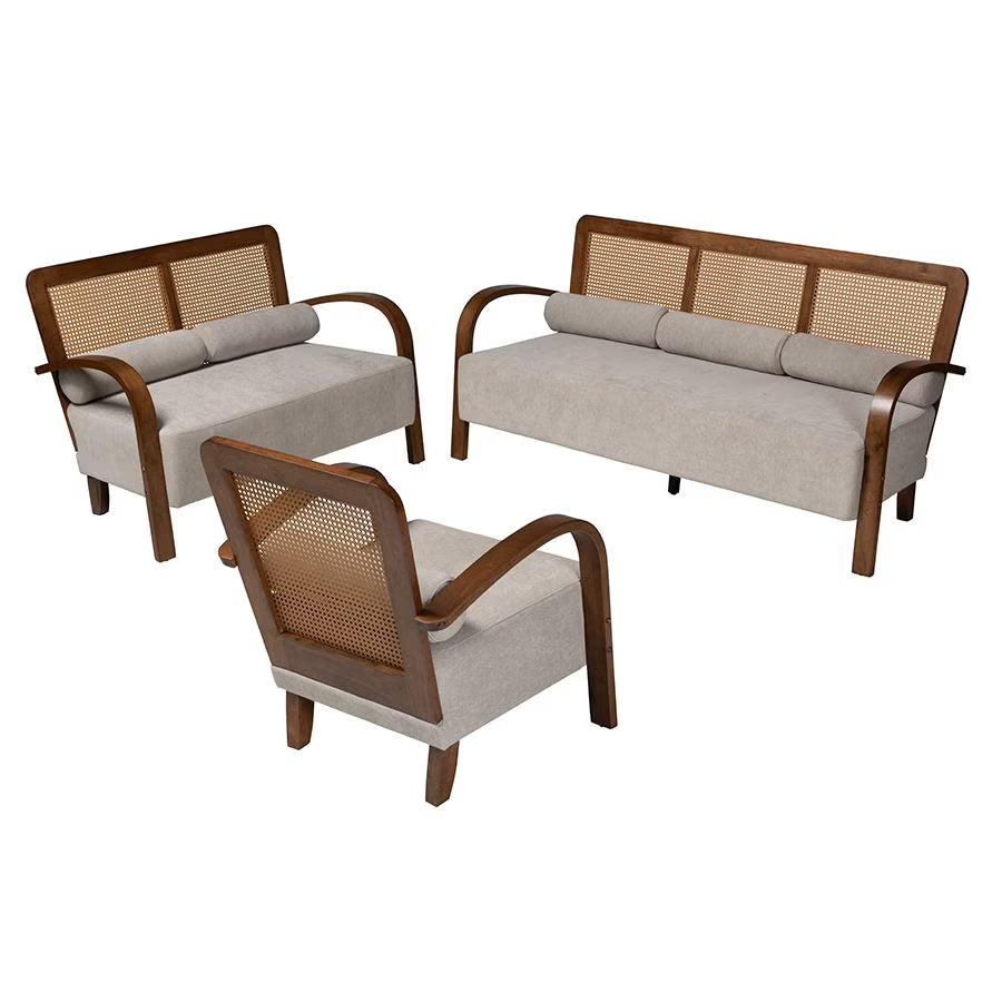 Sage Gray Fabric and Brown Wood 3-Piece Living Room Set F751639