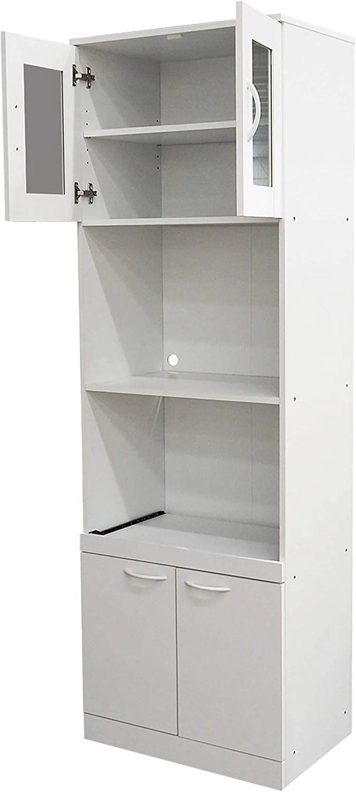 White Wood Glass Kitchen Pantry Microwave Cabinet B720