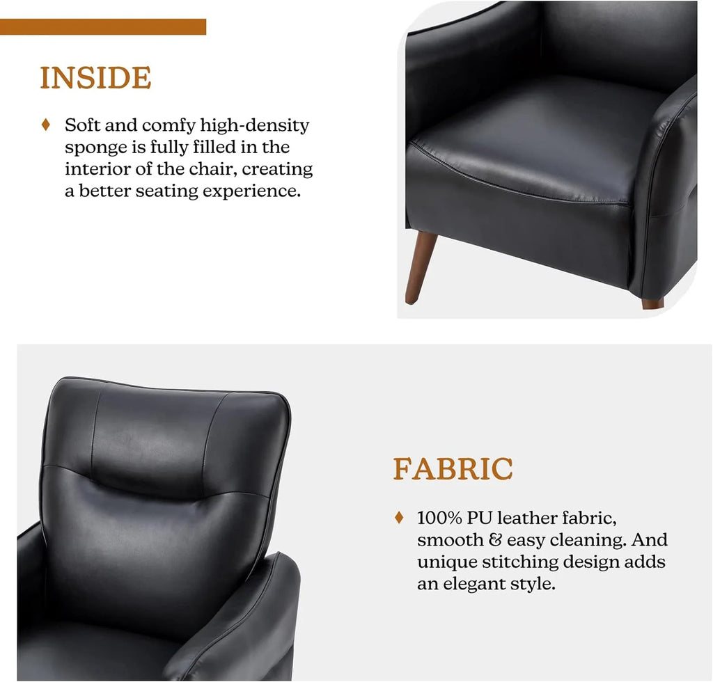 Black Faux Leather Armchairs Set Of 2 With Wooden Legs F403747