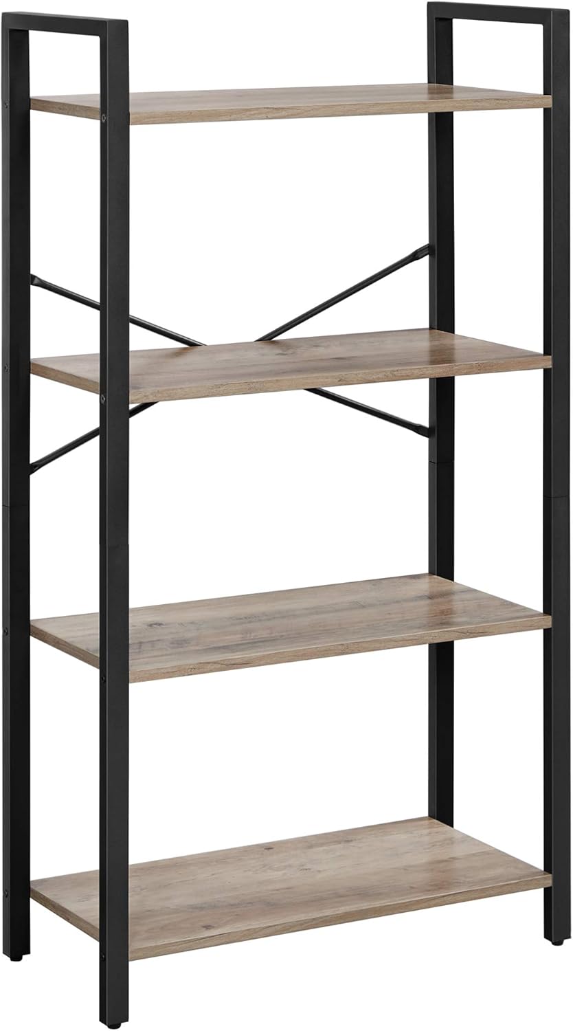 4-Tier Rustic Brown Steel Frame Bookshelf J305
