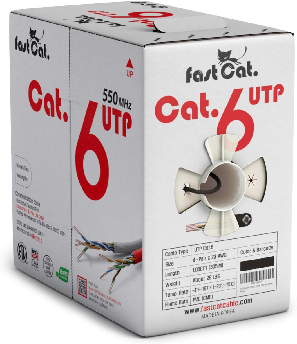Cat6 Ethernet Cable 1000ft - 23 AWG CMR Solid Bare Copper UTP LAN Cable (Red) F106