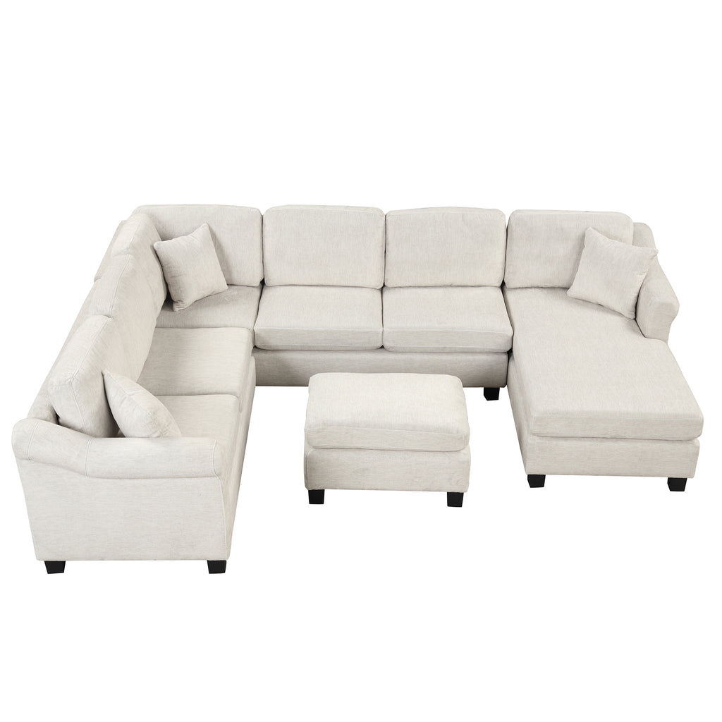 White Velvet Sectional Sofa with Ottoman T2114