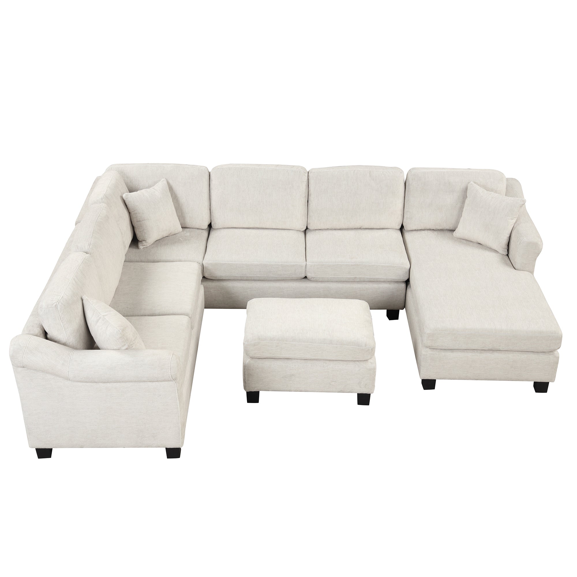 White Velvet Sectional Sofa with Ottoman T2114