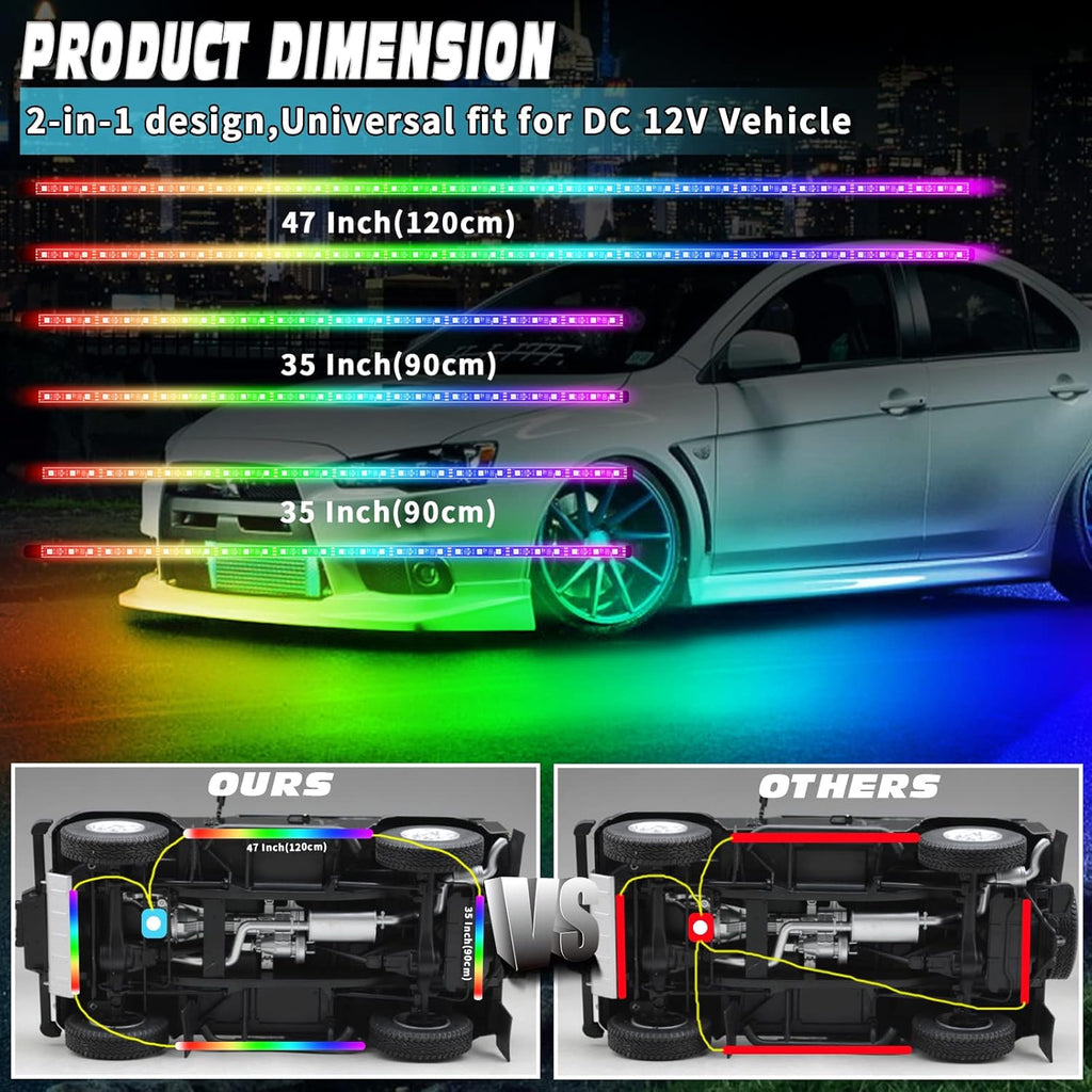 6PCS Dimmable RGB Car Underglow Lights with APP Control C348