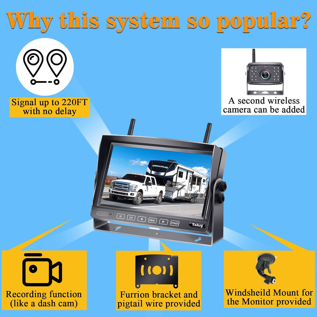 Wireless Backup Camera RV HD 1080P 7 Inch Monitor Four Channels DVR Recorder Bluetooth Rear View System Night Vision A362517