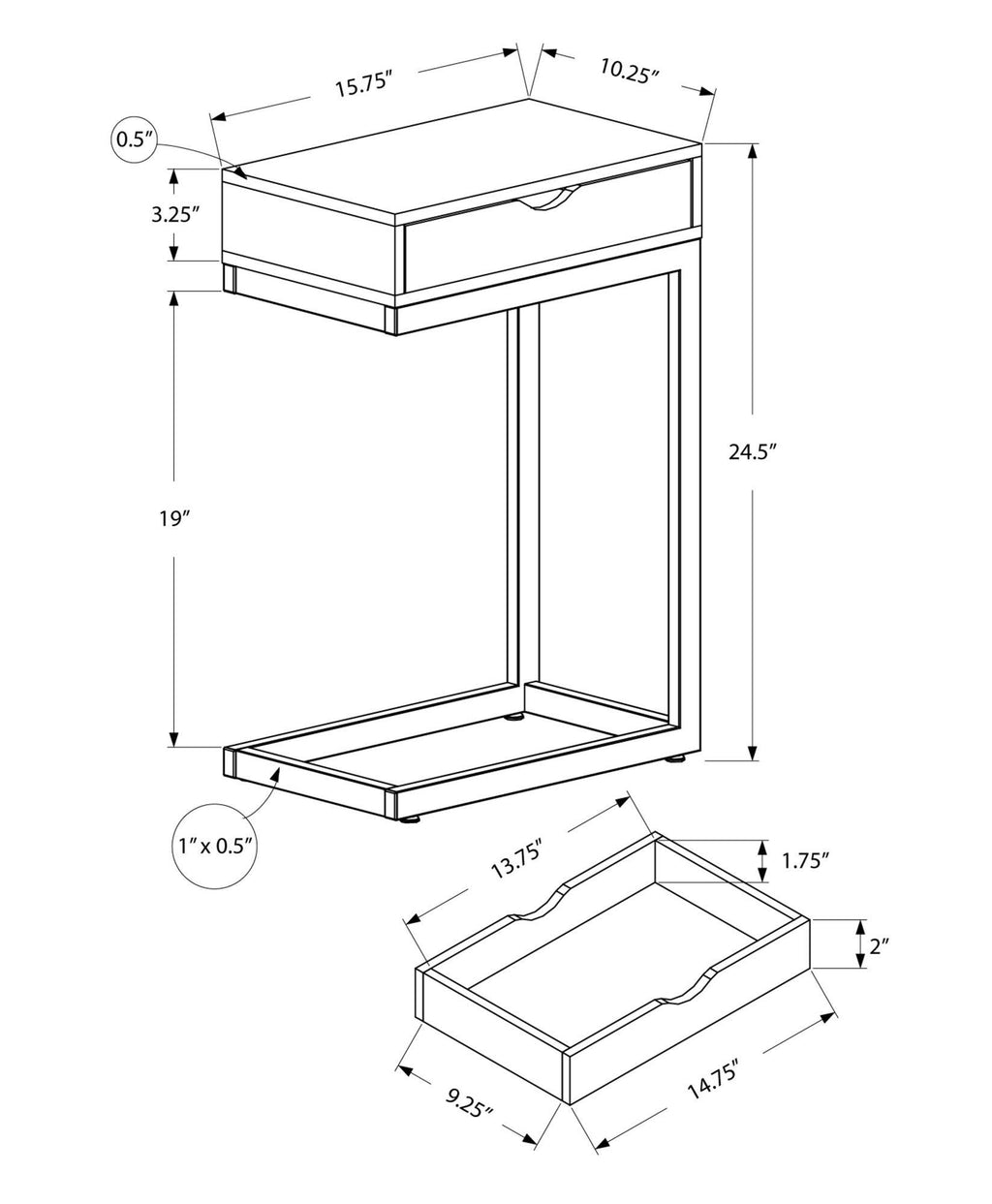 Cappuccino Finish and Black Metal Accent Table F13232