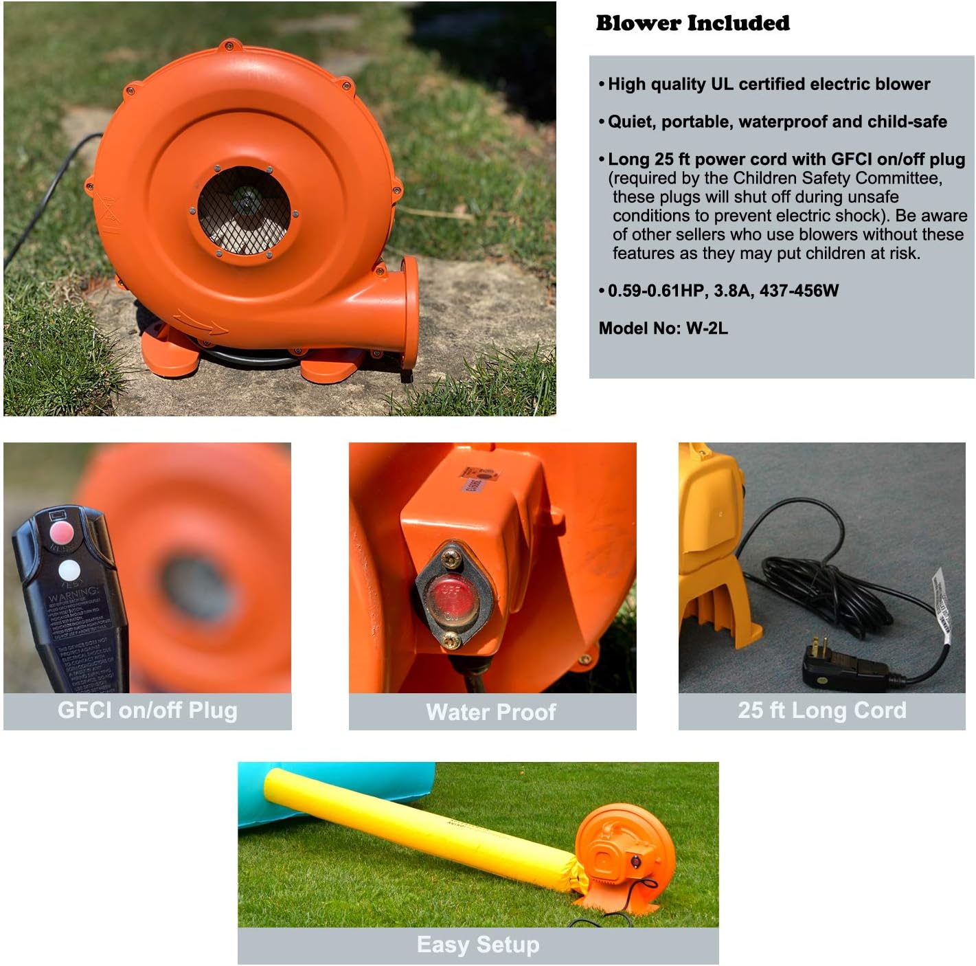 Inflatable Bounce House with Slide, 9 ft x 8 ft x 7 ft H H218456