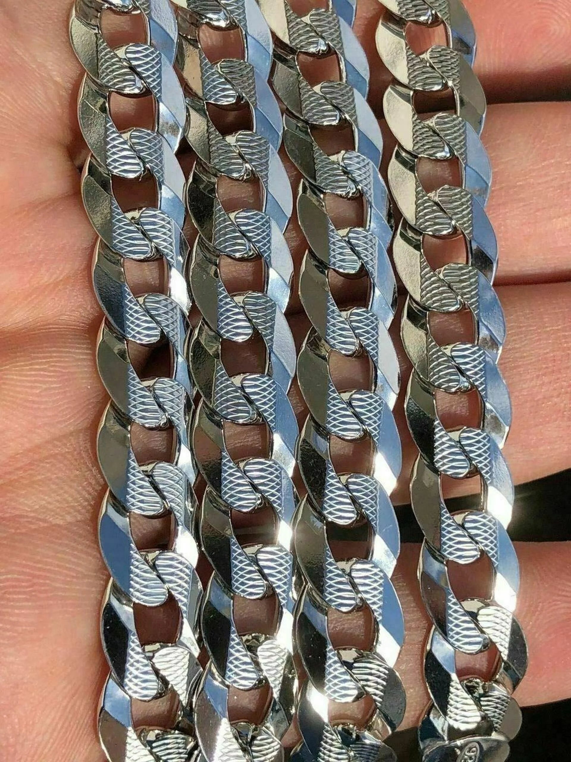Real Solid 925 Sterling Silver Cuban Curb Chain Necklace J198781