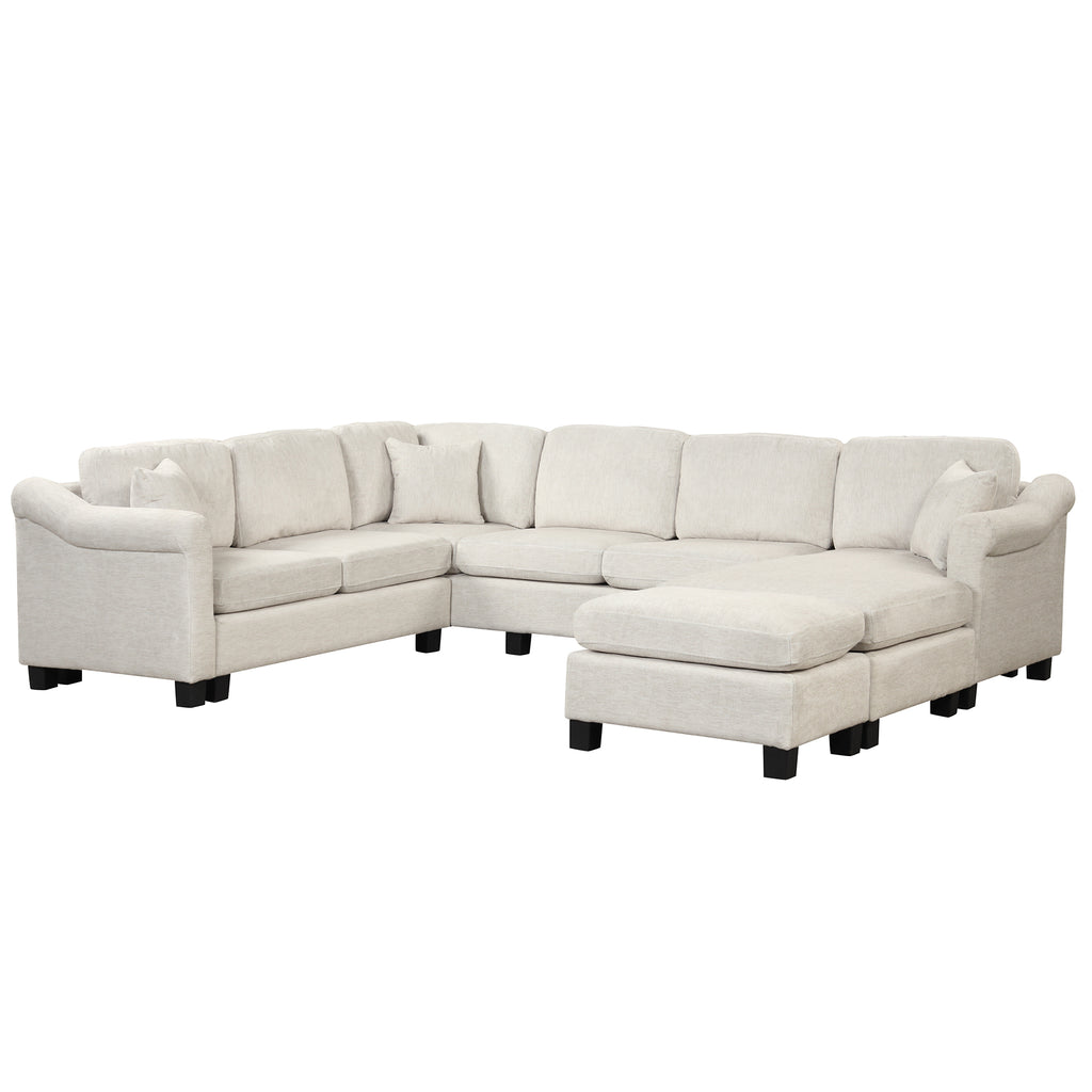 White Velvet Sectional Sofa with Ottoman T2114