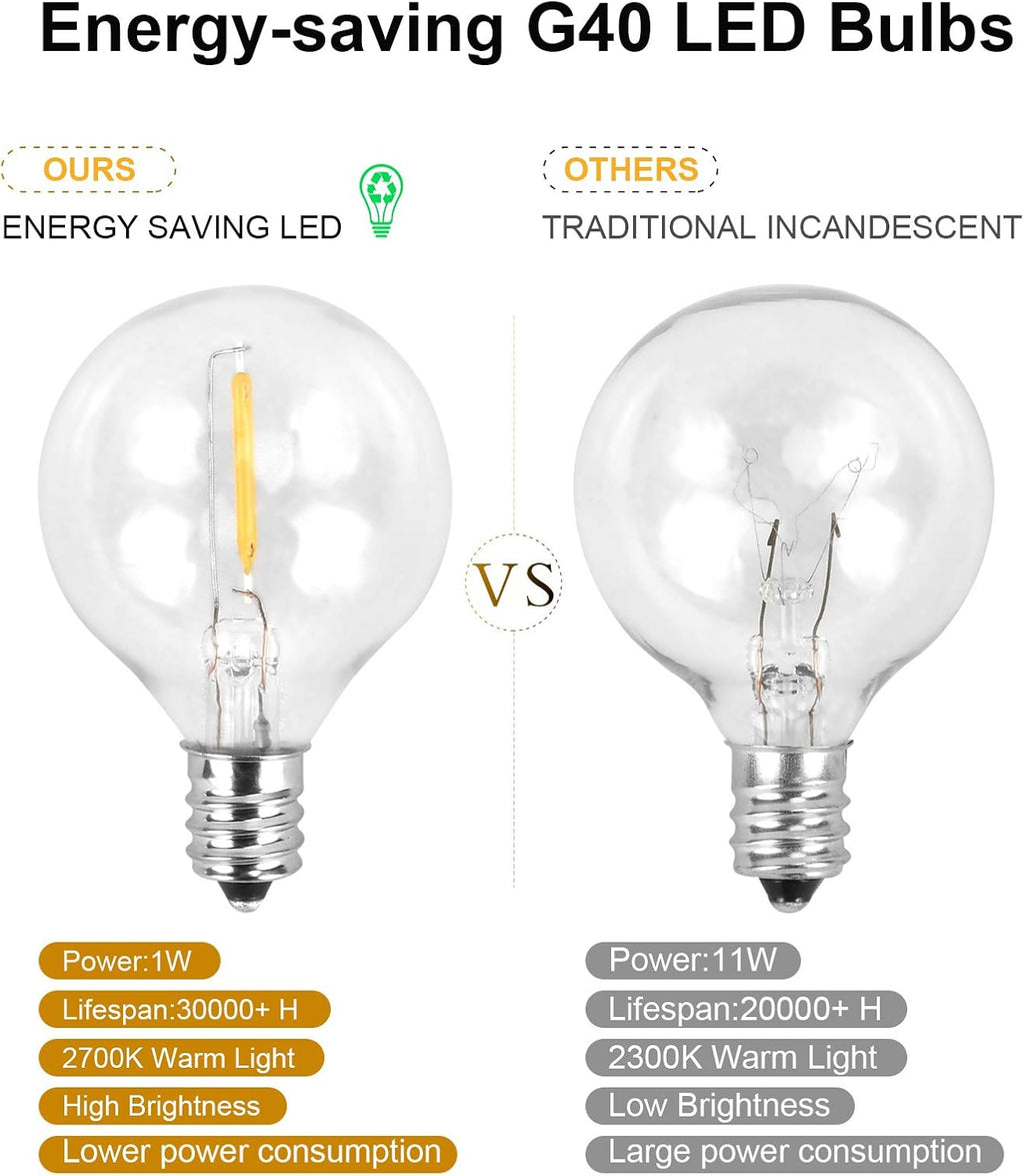 100ft 62 Dimmable G40 LED Clear Bulbs Waterproof Globe String Lights G817