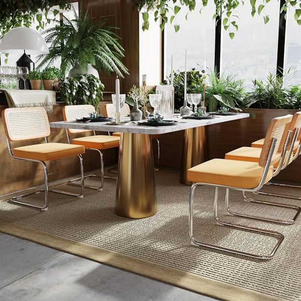 Dark Green Teddy Velvet Armless Cane Rattan Dining Chairs Set of 2 T638749