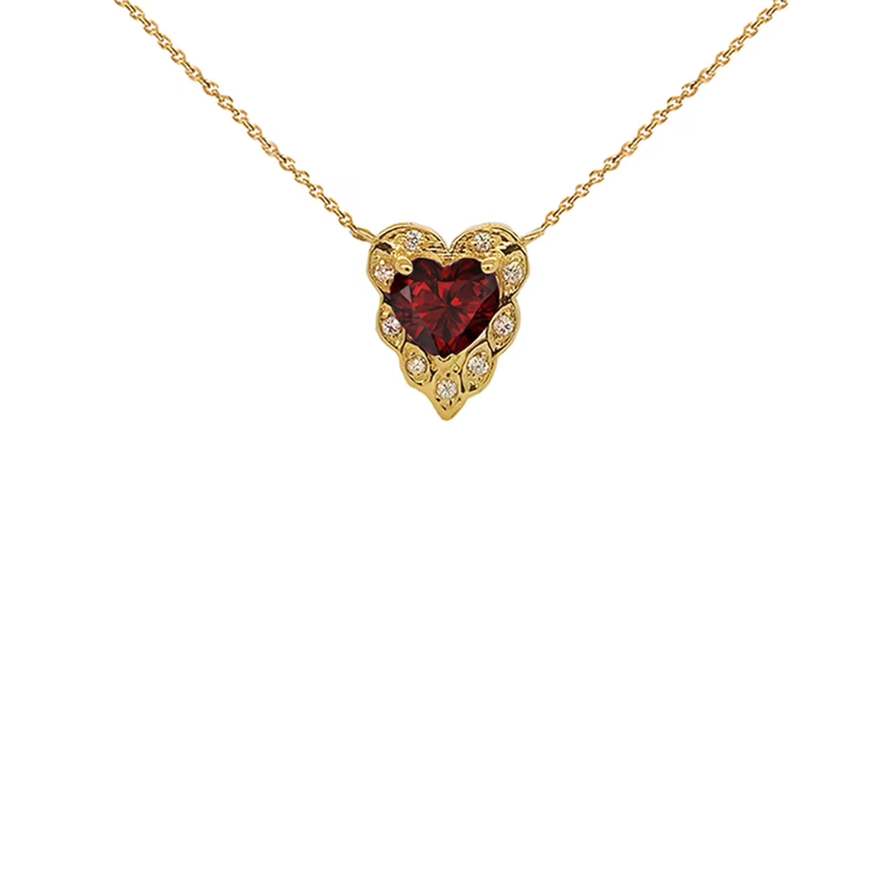 10K Yellow Gold Genuine Garnet Heart-Shaped Pendant Necklace with 16" Chain E356
