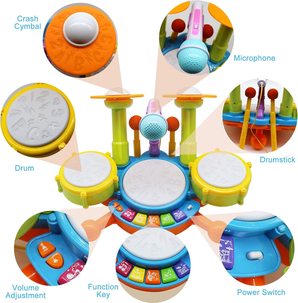 Kids Drum Set with 2 Drum Sticks and Microphone S99468