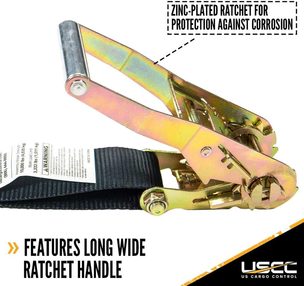2 Pack 2 Inch x 18 Foot Black Ratchet Straps with Double J Hooks P4626