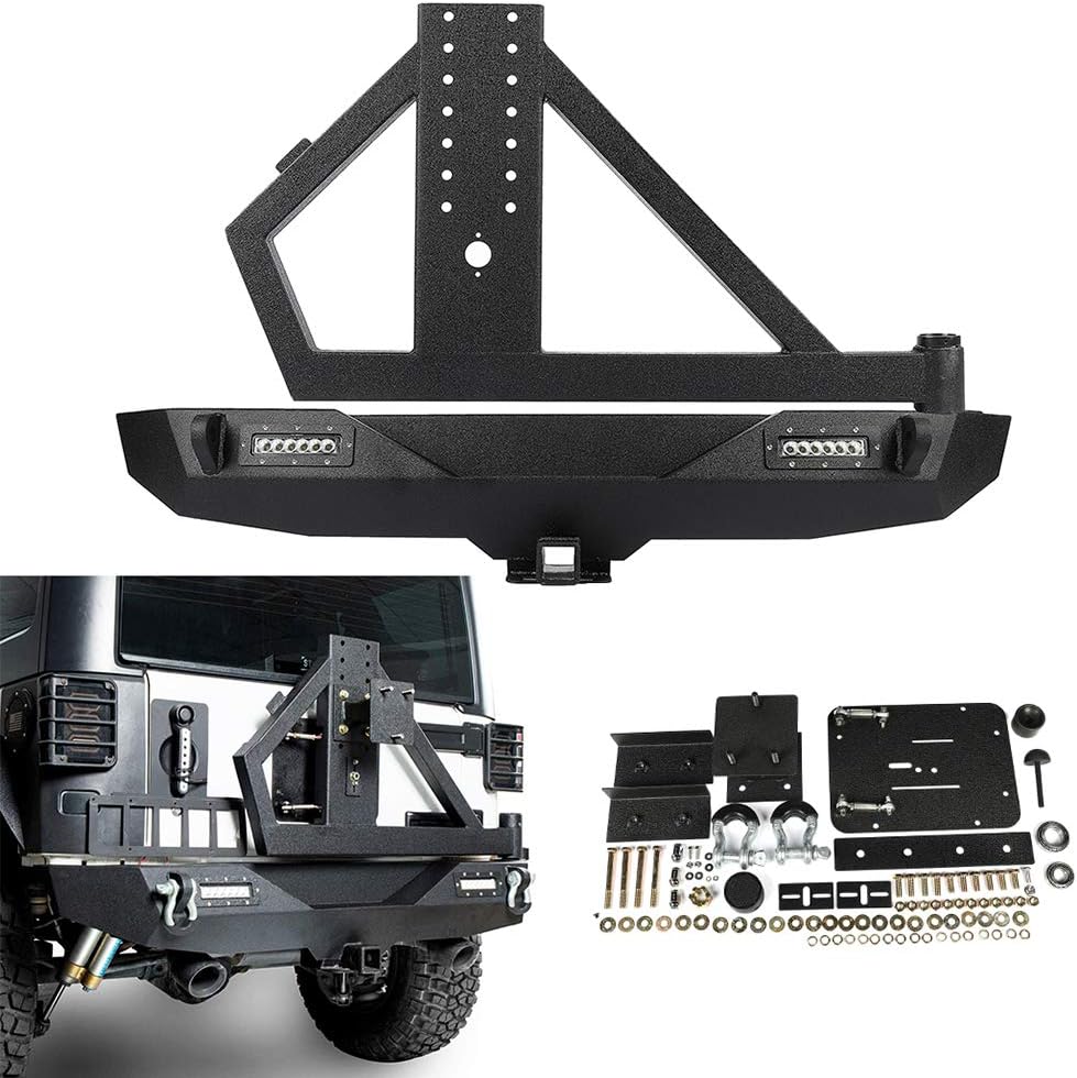 Black Rear Bumper with Tire Carrier and LED Lights C4381