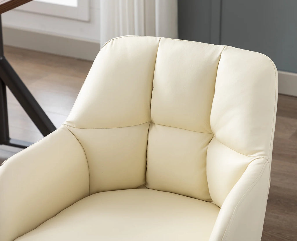 Beige PU Leather Swivel Office Chair with Black Metal Legs N7843