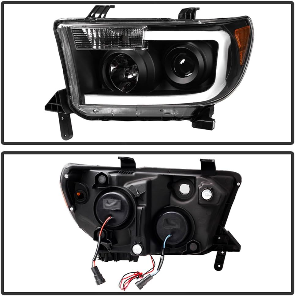 Black LED Tube Projector Headlights Pair P7729