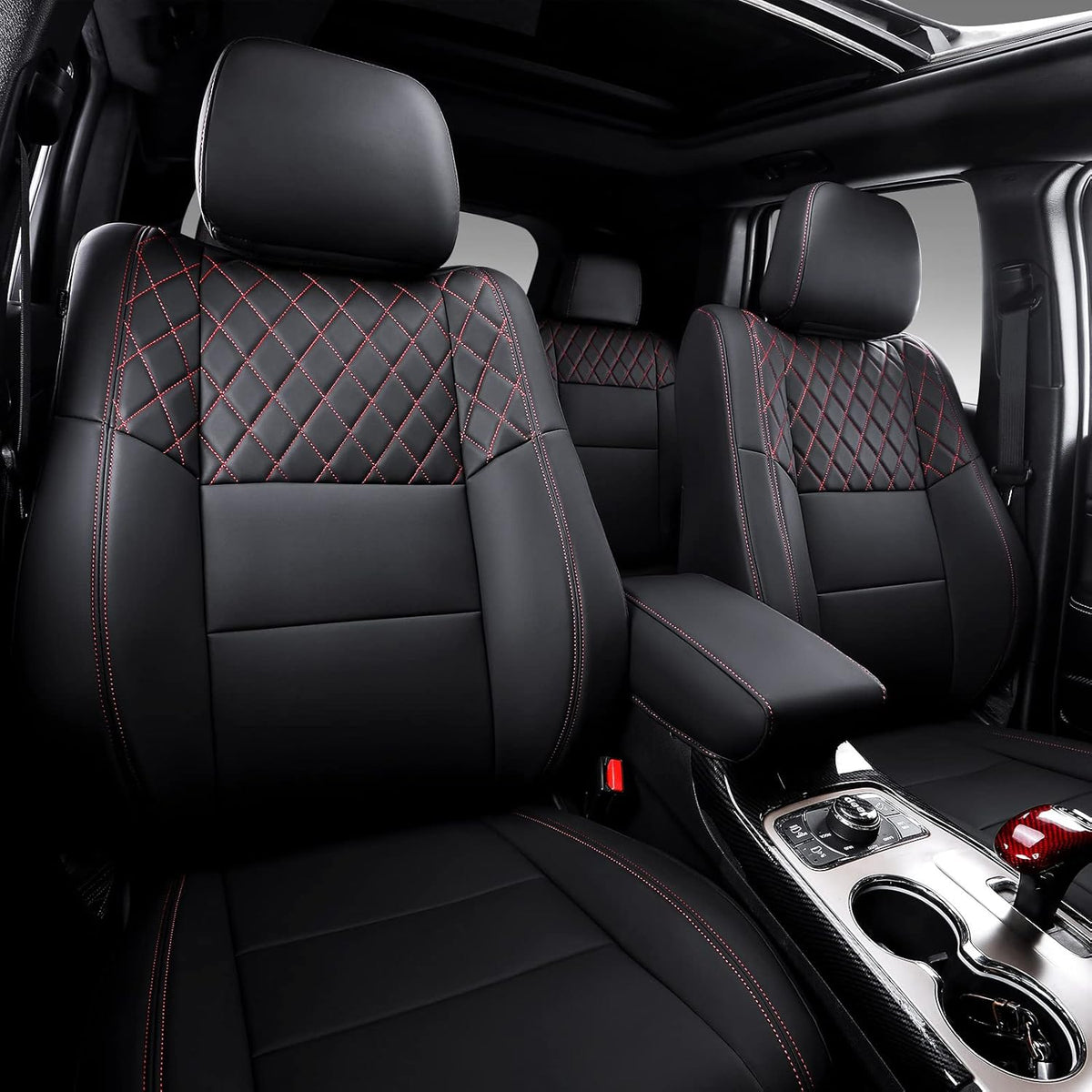 Black+Red Full Set Car Seat Covers for Jeep Grand Cherokee 2011-2021 V679