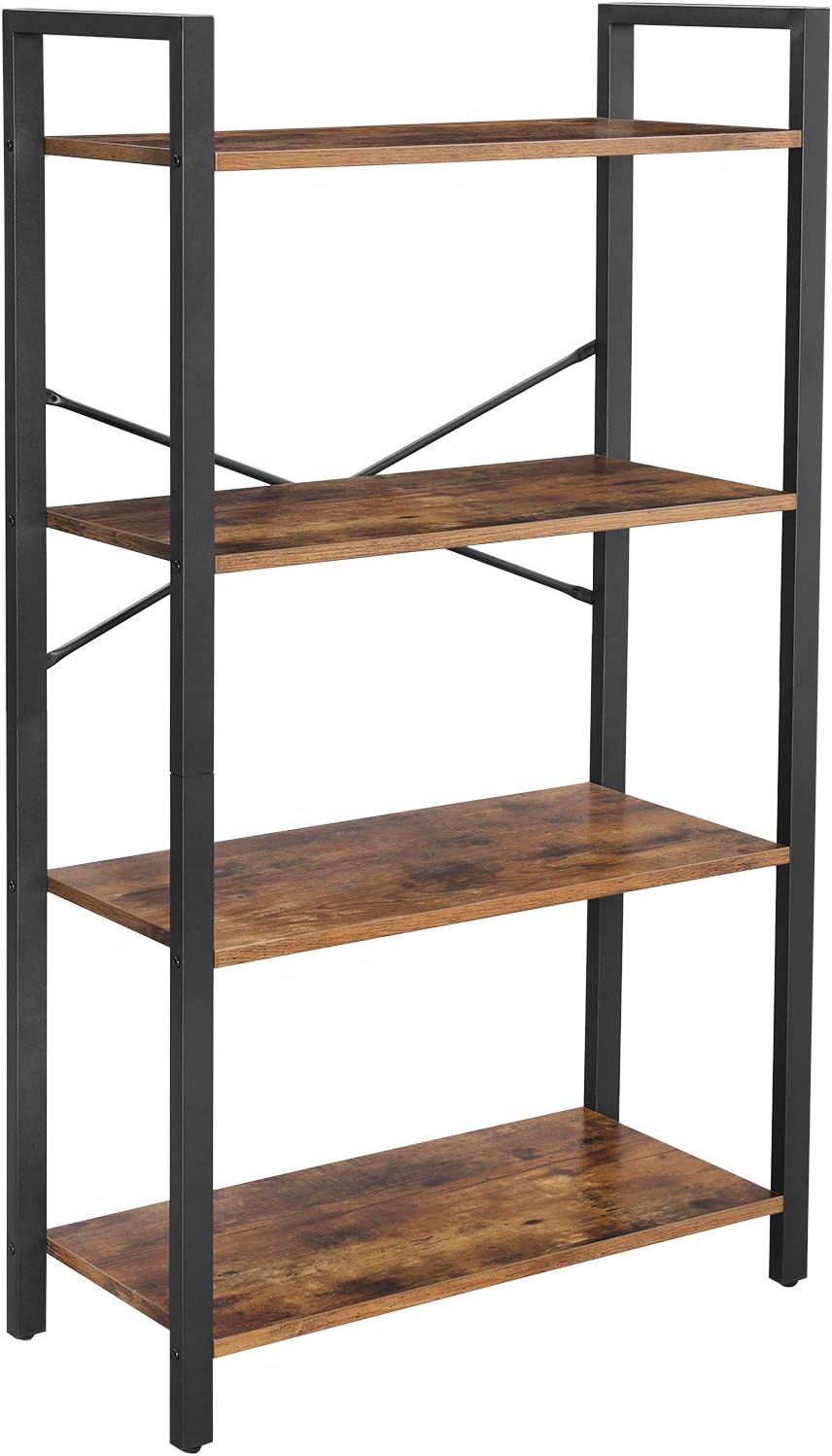 4-Tier Rustic Brown Steel Frame Bookshelf J305
