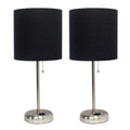 Black Brushed Steel Table Lamp with Fabric Shade, Set of 2 X907575