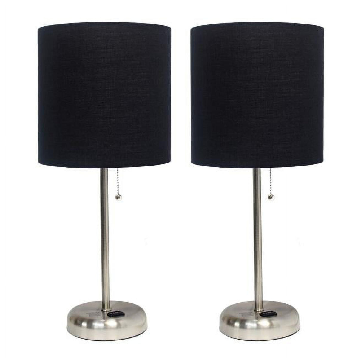 Black Brushed Steel Table Lamp with Fabric Shade, Set of 2 X907575