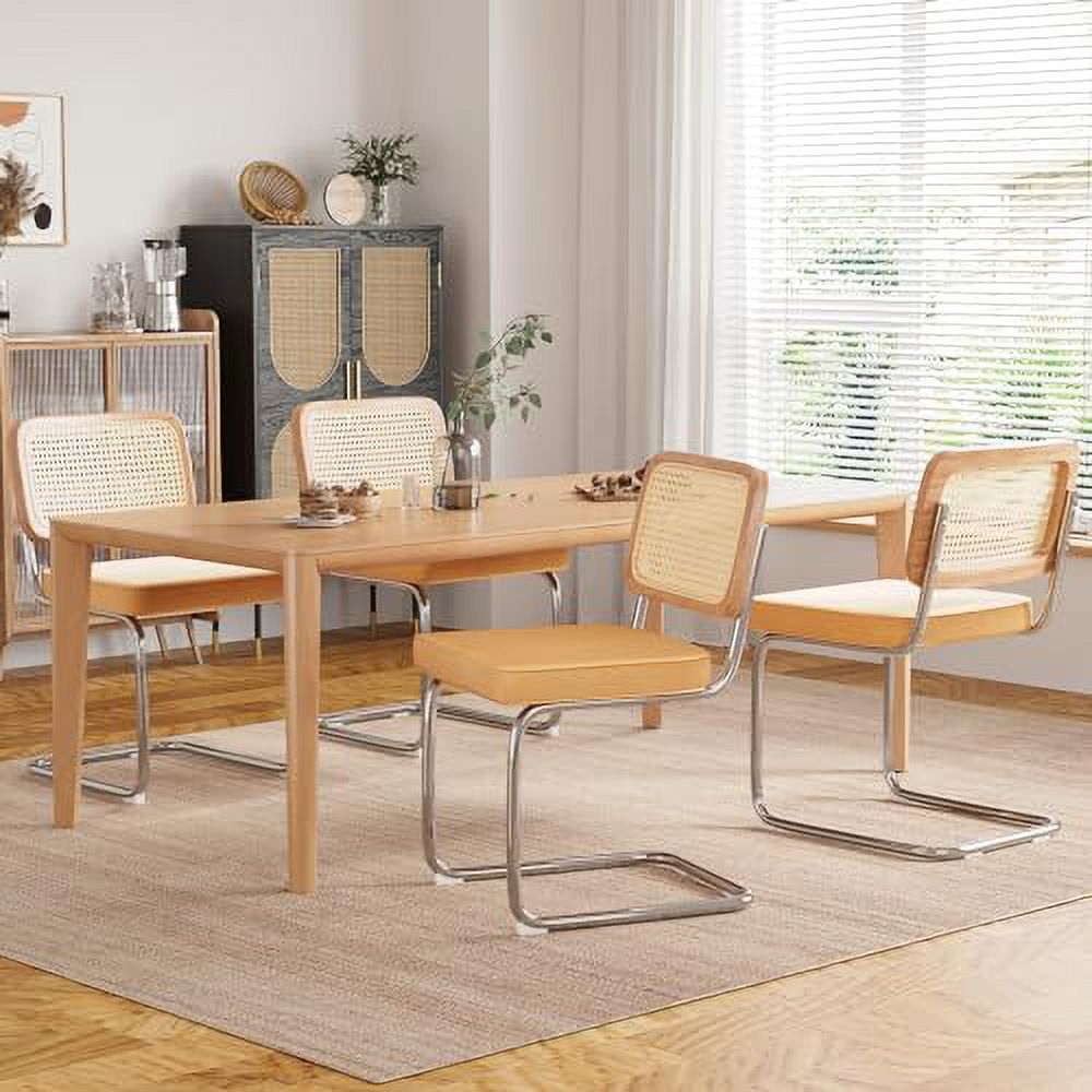 Dark Green Teddy Velvet Armless Cane Rattan Dining Chairs Set of 2 T638749