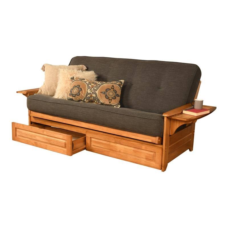 Full Futon with Linen Charcoal Mattress and Storage Drawers E453134