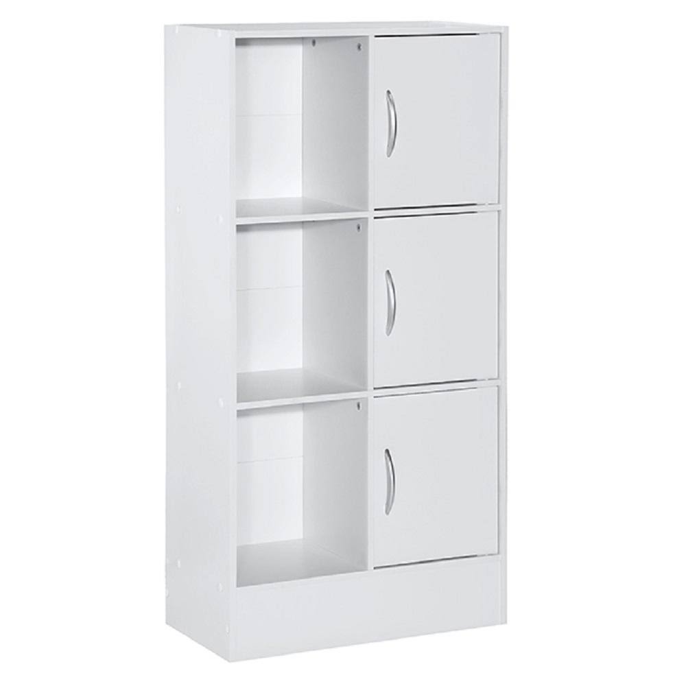 3-Door 6-Shelf White Wooden Bookcase X668986