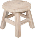 Whitewash Hand Carved Acacia Wood Decorative Stool D3124