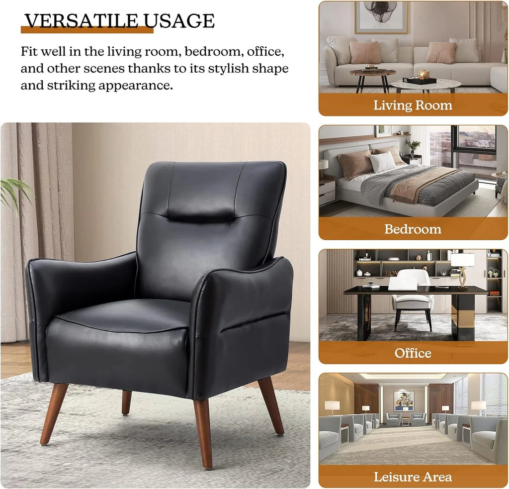 Black Faux Leather Armchairs Set Of 2 With Wooden Legs F403747